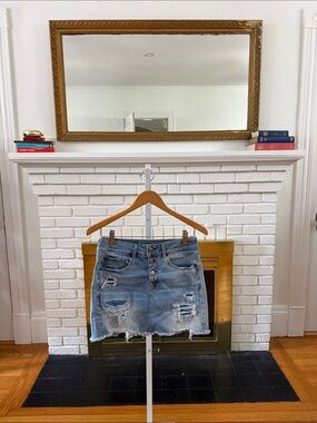 American Eagle Outfitters Distressed Light Blue Denim Mini Skirt